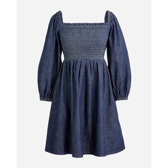 NWT J.Crew Smocked Puff-Sleeve Dress in Chambray Size XXS - Picture 3 of 9